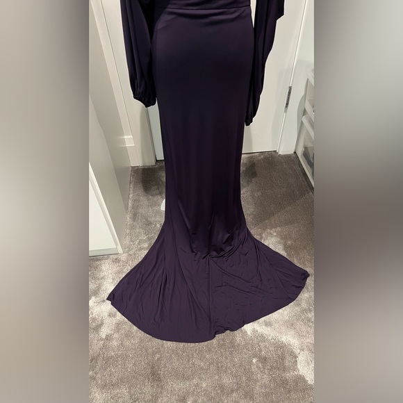 NWT - Alexander McQueen Jersey Draped Long-Sleeve Slit Gown - Amethyst - Picture 6 of 10